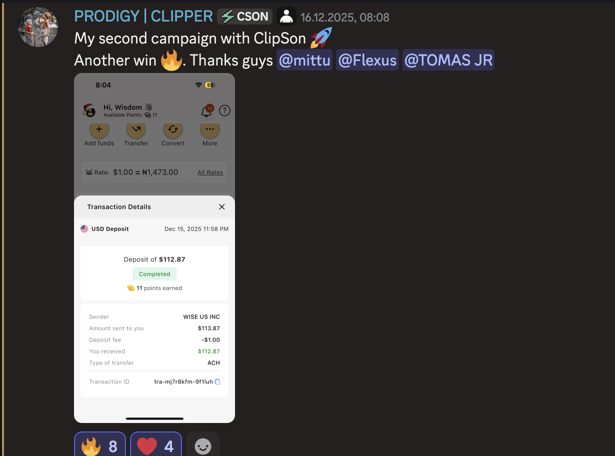 Clipping Payout Screenshot