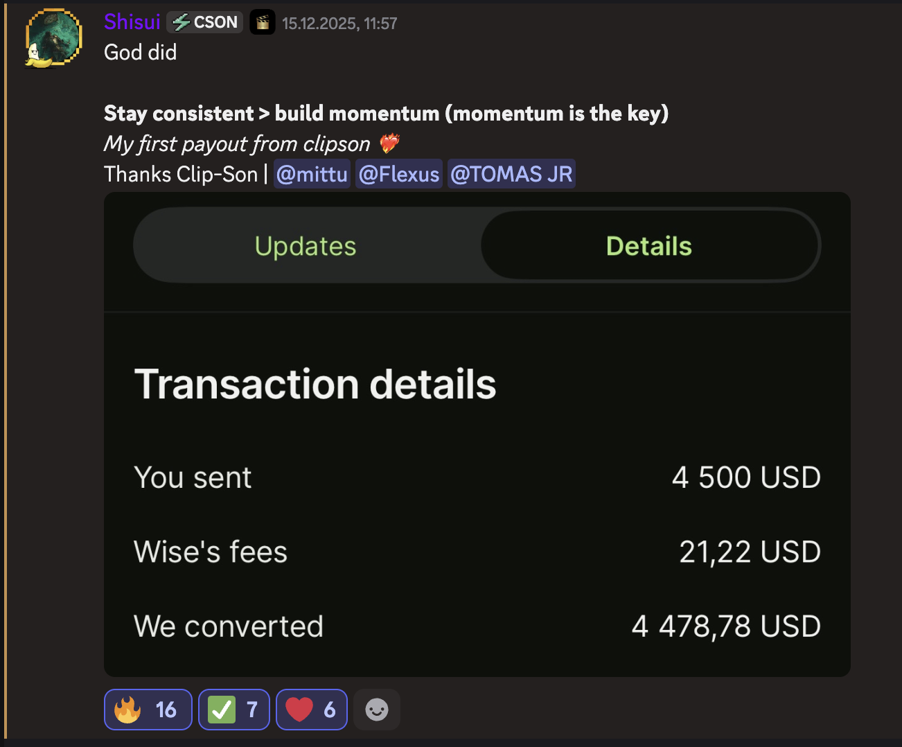 Clipping Payout Screenshot