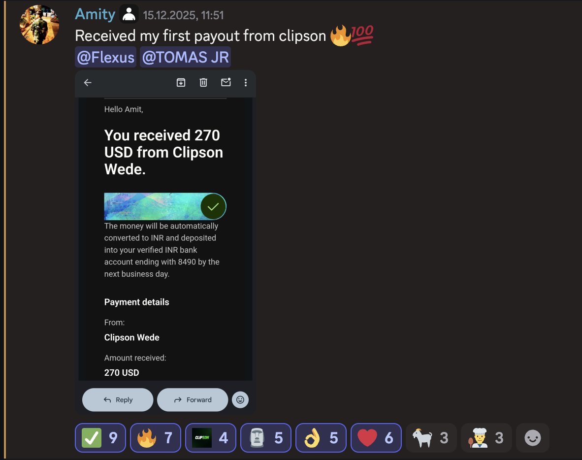 Clipping Payout Screenshot